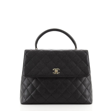 Chanel Vintage Classic Top Handle Flap Bag Quilted Caviar Jumbo