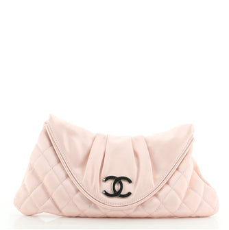 Chanel CC Half Moon Clutch Quilted Satin Small