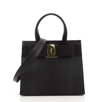 Salvatore Ferragamo Convertible Vara Bow Tote Lizard Embossed Leather Small
