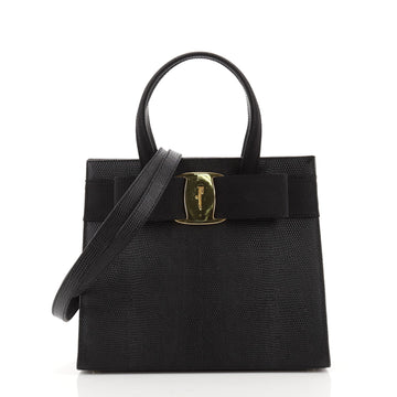 Salvatore Ferragamo Convertible Vara Bow Tote Lizard Embossed Leather Small