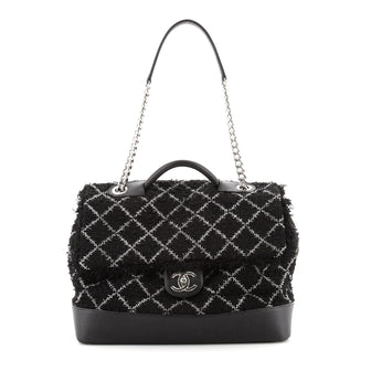 Chanel Crest Trip Top Handle Flap Bag Quilted Tweed and Caviar Large