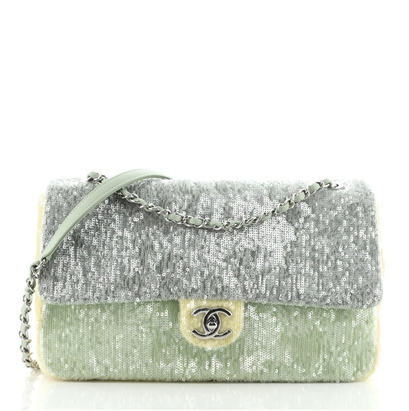 Chanel Waterfall CC Flap Bag Sequins Large Green 71356167