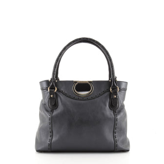 Salvatore Ferragamo Gancini Tote Whipstitch Leather Medium