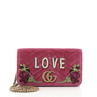 Gucci GG Marmont Chain Flap Bag Embroidered Matelasse Velvet Mini