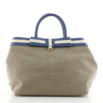 Prada Logo Open Tote Canvas with Leather Medium