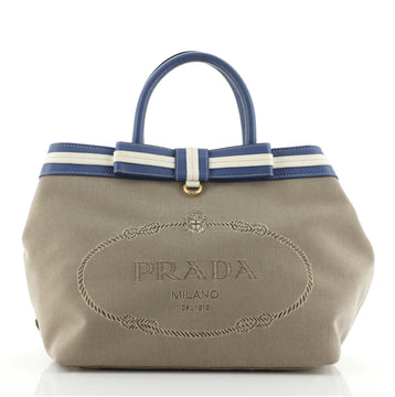 Prada Logo Open Tote Canvas with Leather Medium