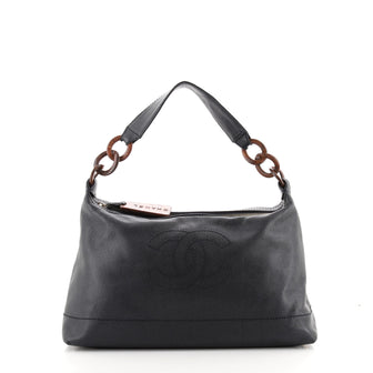 Chanel Vintage CC Resin Chain Shoulder Bag Caviar Medium