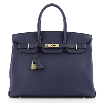 Hermes Birkin Handbag Blue Novillo with Gold Hardware 35