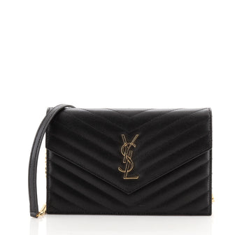 Saint Laurent Classic Monogram Wallet on Chain Matelasse Chevron Leather Small