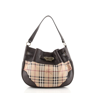 Burberry Belted Shoulder Bag Haymarket Canvas and Leather Medium