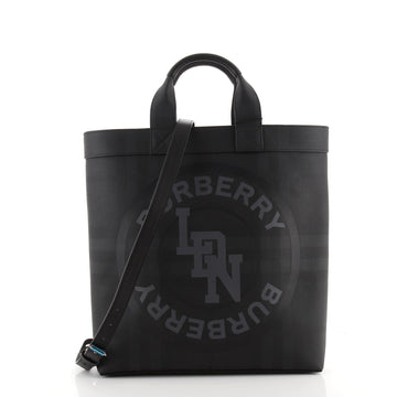 Burberry Logo Graphic Convertible Tote London Check Coated Canvas Large