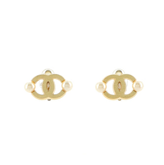 Chanel Vintage CC Clip-On Earrings Metal with Faux Pearls