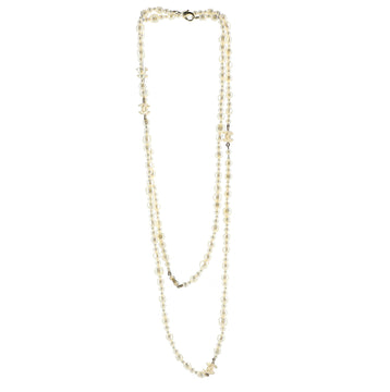 Chanel CC Long Necklace Faux Pearls and Metal