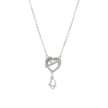 Christian Dior Logo Heart Pendant Necklace Metal with Crystal