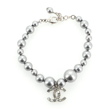 Chanel CC Charm Pearl Bracelet Faux Pearls and Crystal Embellished Metal