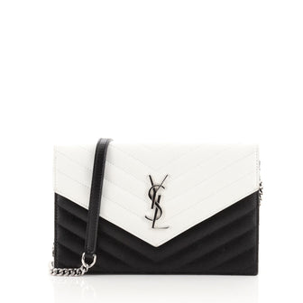 Saint Laurent Classic Monogram Wallet on Chain Matelasse Chevron Leather Small