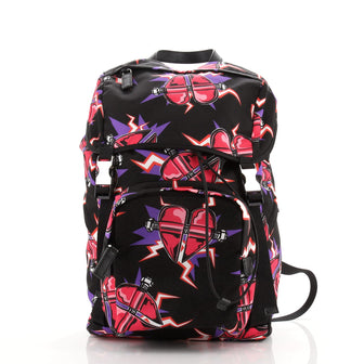 Prada Double Buckle Backpack Printed Tessuto Medium