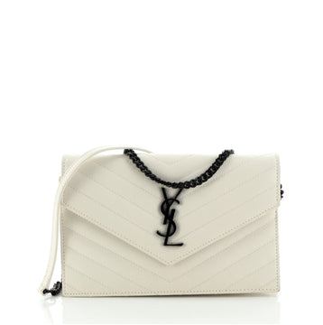 Saint Laurent Classic Monogram Wallet on Chain Matelasse Chevron Leather Small