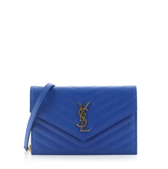 Saint Laurent Classic Monogram Wallet on Chain Matelasse Chevron Leather Small