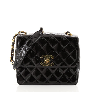 Chanel Vintage Square CC Flap Bag Quilted Patent Medium