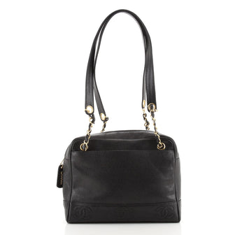 Chanel Vintage Stitched CC Shoulder Bag Caviar Small