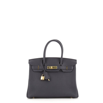 Hermes Birkin Handbag Blue Togo with Gold Hardware 30