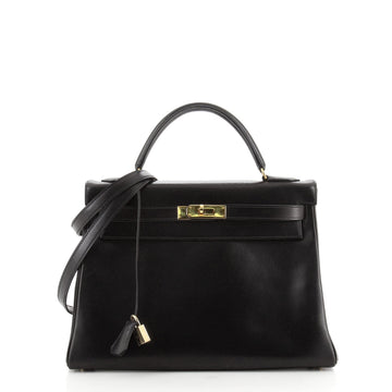 Hermes Kelly Handbag Black Box Calf with Gold Hardware 32