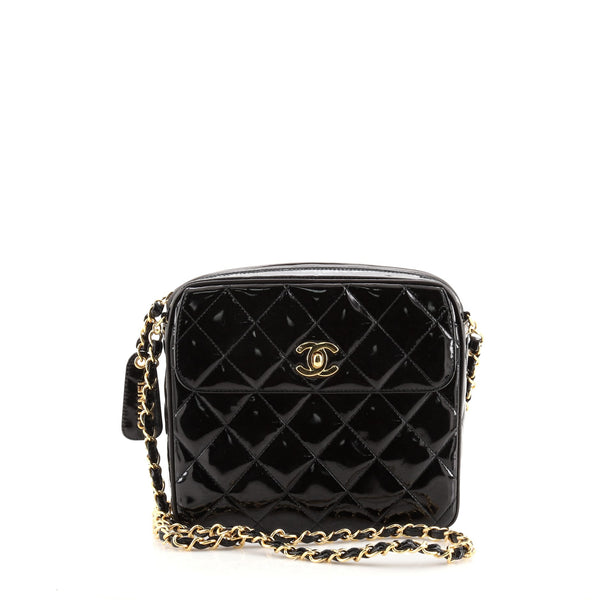 Chanel Vintage Square Front Pocket Camera Bag Quilted Patent Small