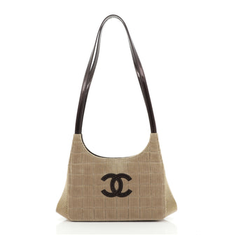 Chanel Vintage Chocolate Bar Kisslock Shoulder Bag Corduroy Medium