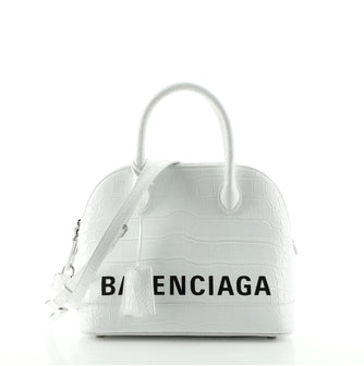 Balenciaga Logo Ville Bag Crocodile Embossed Leather Small