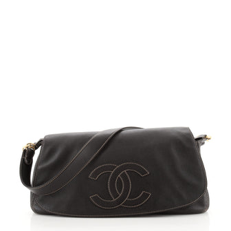 Chanel Vintage Stitched CC Flap Messenger Leather Medium
