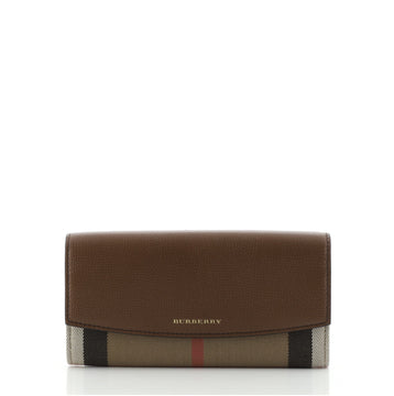 Burberry Porter Continental Wallet Leather and House Check Canvas Long