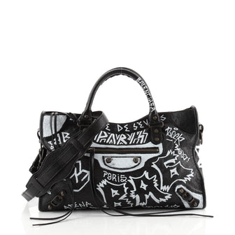Balenciaga City Graffiti Classic Studs Bag Leather Medium