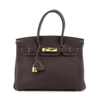 Hermes Birkin Handbag Brown Fjord with Gold Hardware 30