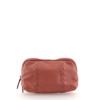 Bottega Veneta Zip Cosmetic Pouch Leather with Intrecciato Detail Mini