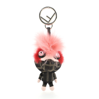 Fendi Space Monkey Bag Charm Zucca Canvas with Leather and Fur