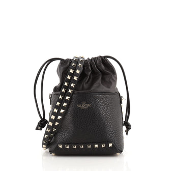 Valentino Rockstud Drawstring Bucket Bag Pebbled Leather Mini