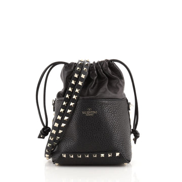 Valentino Rockstud Drawstring Bucket Bag Pebbled Leather Mini