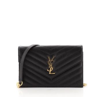 Saint Laurent Classic Monogram Wallet on Chain Matelasse Chevron Leather Small