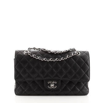 Chanel Vintage Classic Double Flap Bag Quilted Caviar Medium