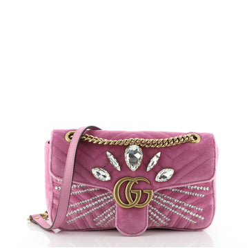 Gucci GG Marmont Flap Bag Embellished Matelasse Velvet Small