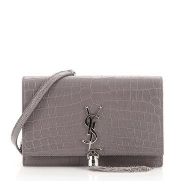 Saint Laurent Classic Monogram Tassel Chain Wallet Crocodile Embossed Leather