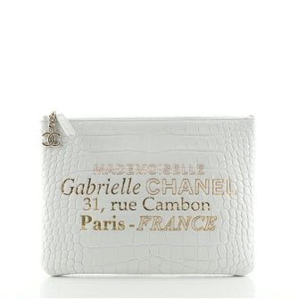 Chanel Signature O Case Pouch Printed Crocodile Embossed Calfskin Medium