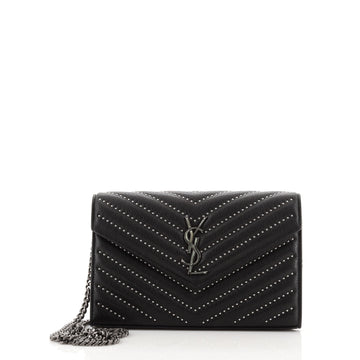 Saint Laurent Classic Monogram Wallet on Chain Studded Matelasse Chevron Leather Medium