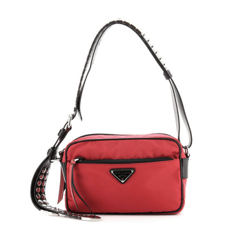 Prada New Vela Shoulder Bag Tessuto with Studded Leather Small