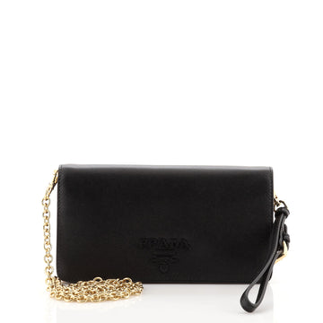 Prada Monochrome Wristlet Wallet on Chain Saffiano Leather Mini