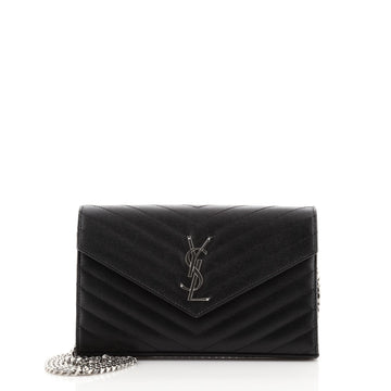 Saint Laurent Classic Monogram Wallet on Chain Matelasse Chevron Leather Medium