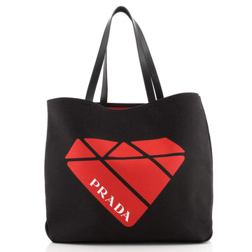 Prada Logo Tote Printed Canvas Large