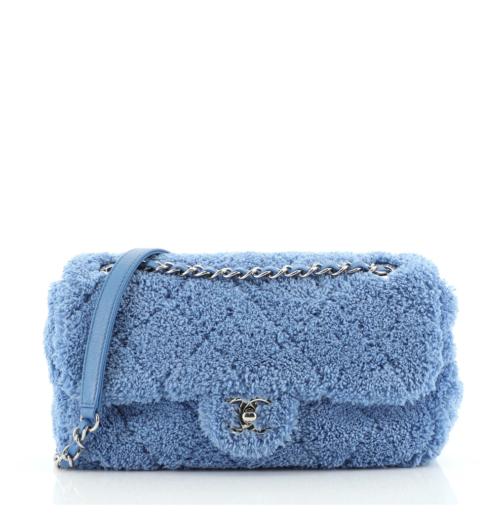 Chanel CC Chain Flap Bag Quilted Terry Cloth Medium Blue 71525276