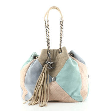 Chanel Patchwork Drawstring Bag Quilted Suede Small